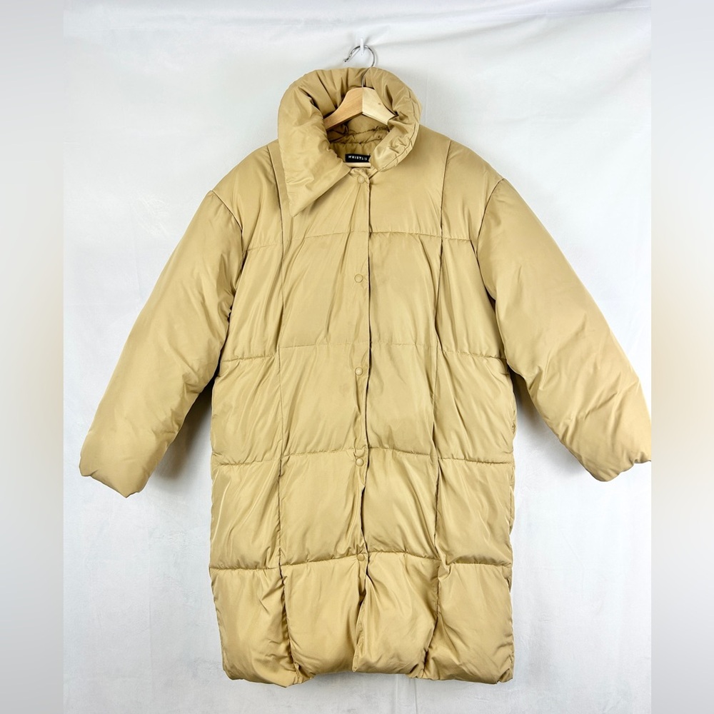 WHISTLES Camel Wren Puffer Coat Women's Medium Collar Neutral Tan Quilted Pocket - Picture 3 of 7